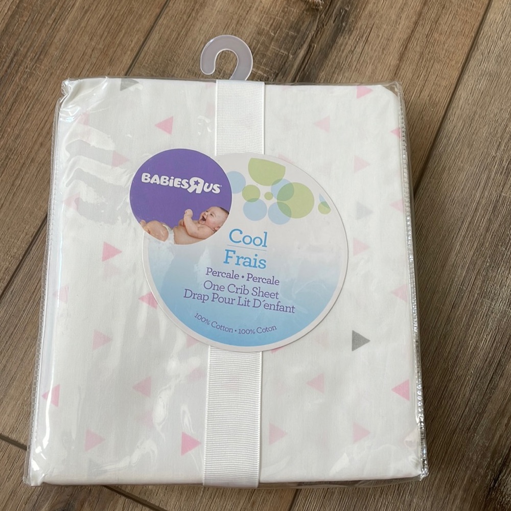 Pink and grey triangle crib sheets. Never used